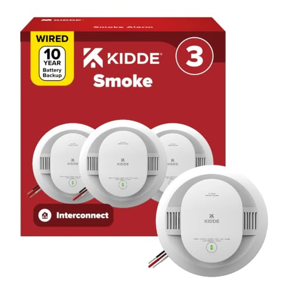 Kidde Hardwired Smoke Alarm with 10-Year Battery Backup, 3-Pack