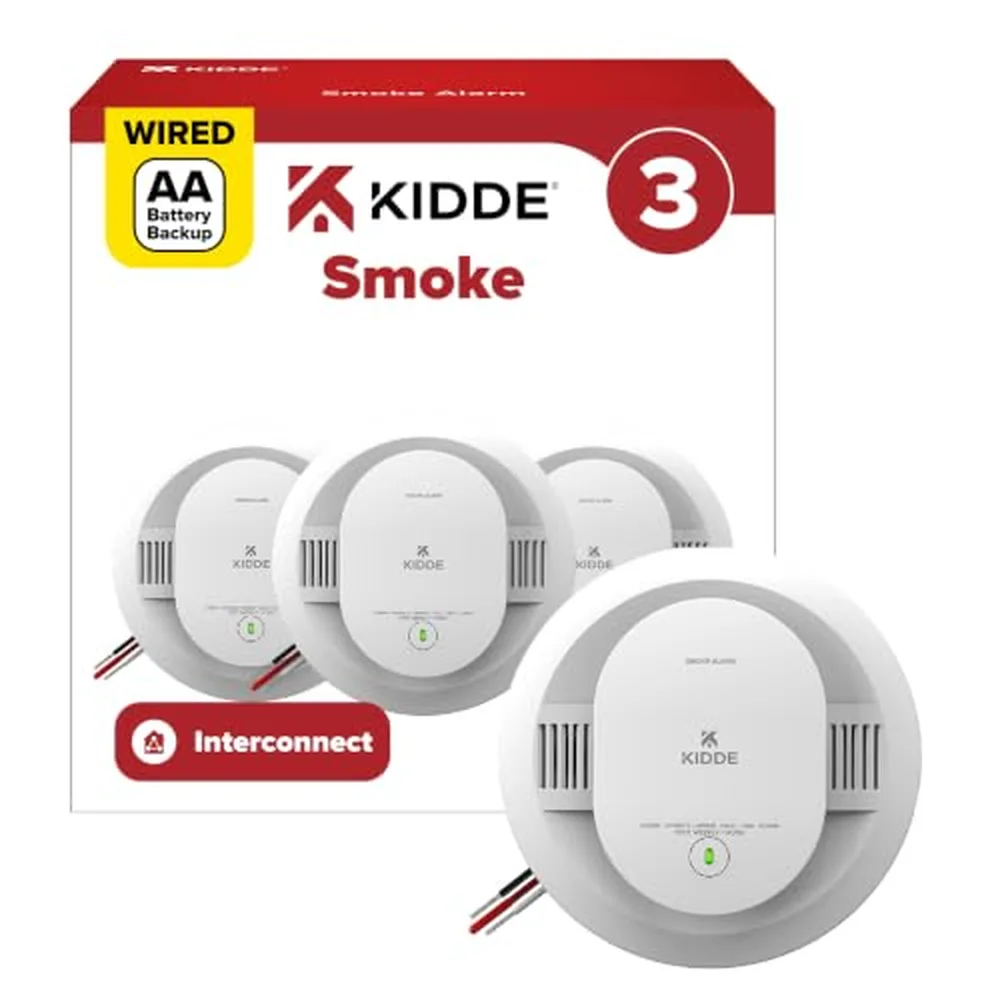 Kidde Hardwired Smoke Alarm with AA Battery Backup, 3-Pack