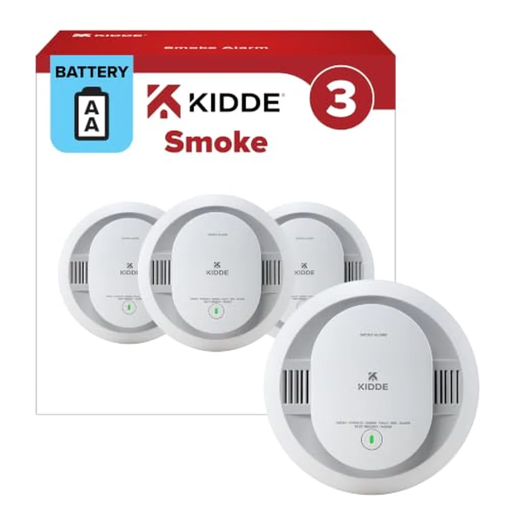 Kidde Smoke Alarm, AA Battery, 3-Pack