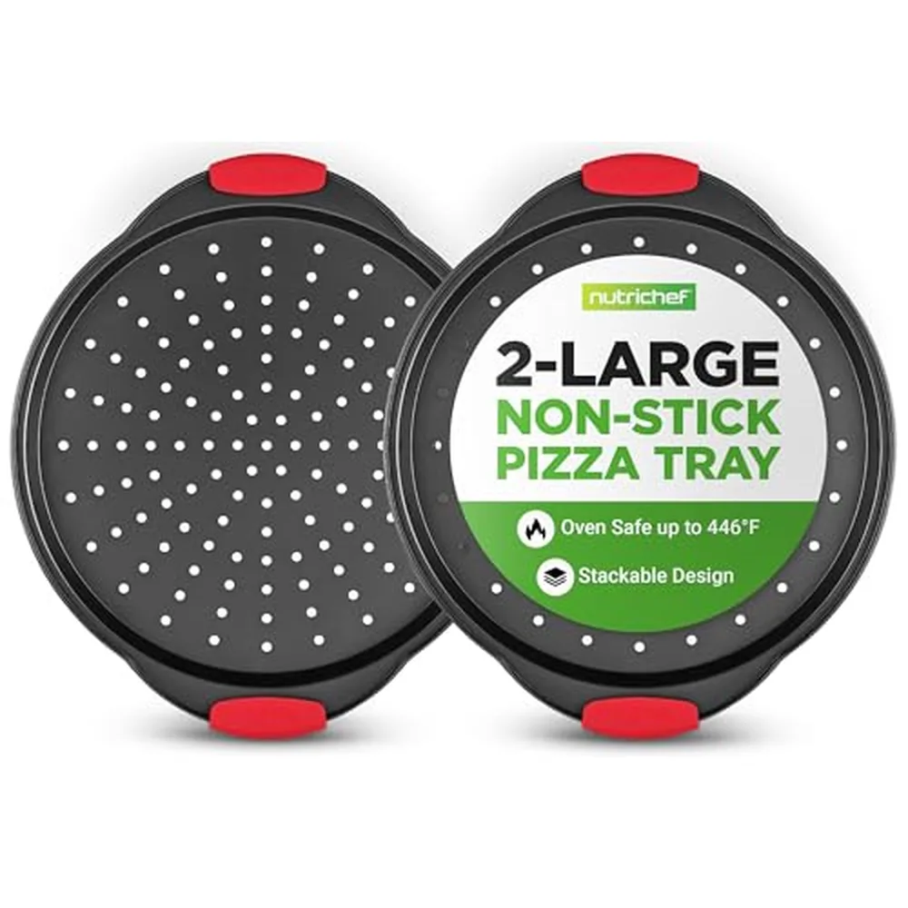 NutriChef Nonstick Pizza Pans, 13 in, 2-Piece