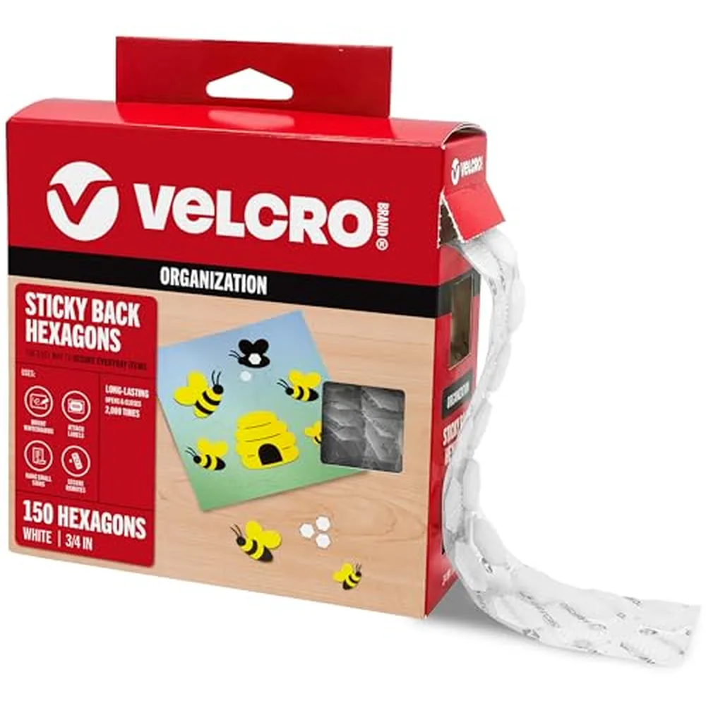 VELCRO Brand Sticky Back Hexagons, 3/4 in, 150-Pack