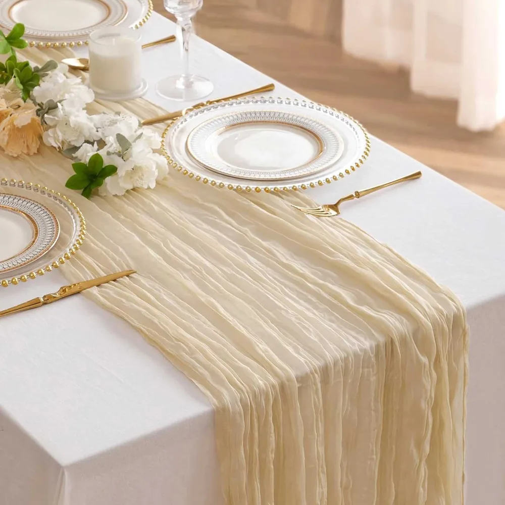 Chicplaid Fish Net Decorations with Cheesecloth Table Runner