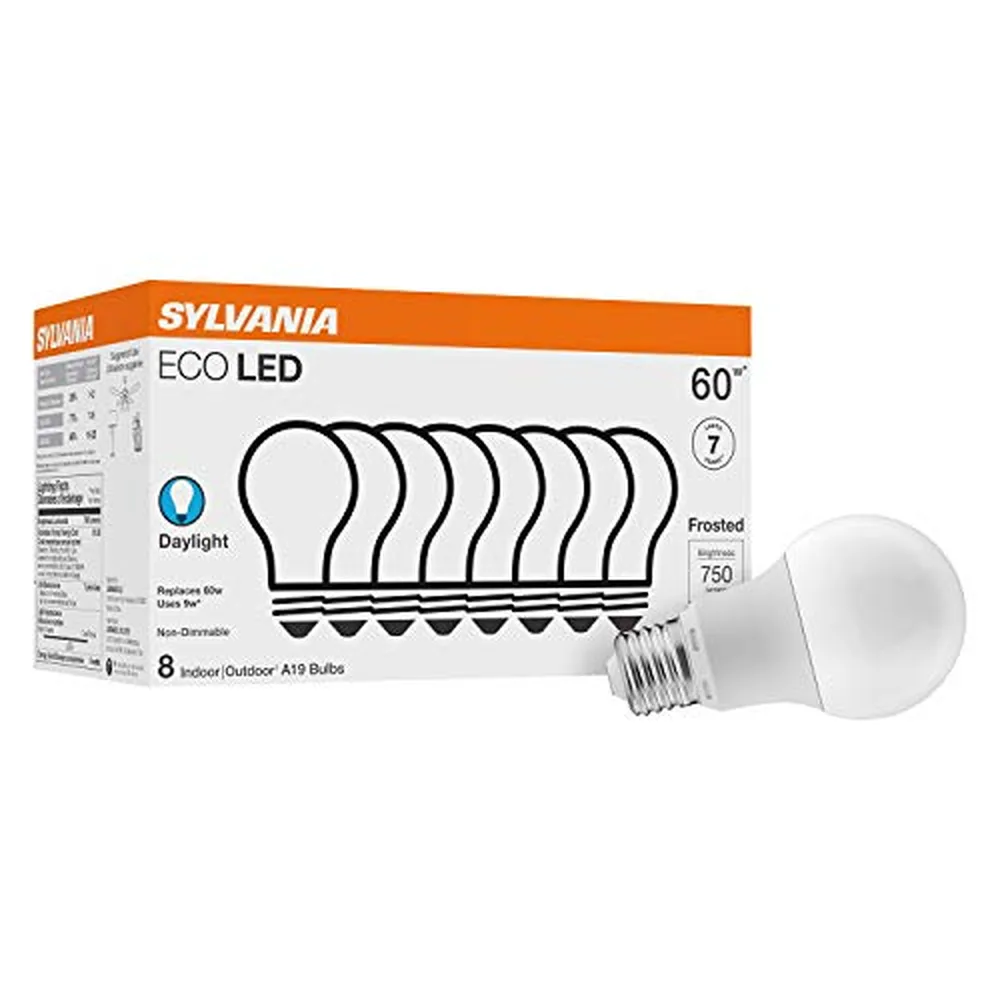 Sylvania ECO LED A19 Bulbs, 60W Equivalent, Daylight, 8-Pack