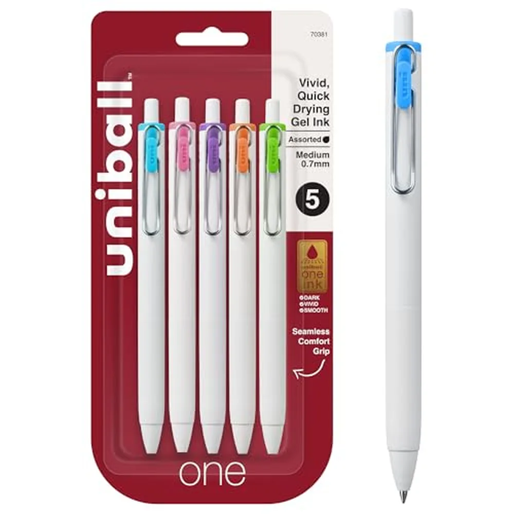 uniball One Gel Pens, Medium, Assorted, 5-Pack