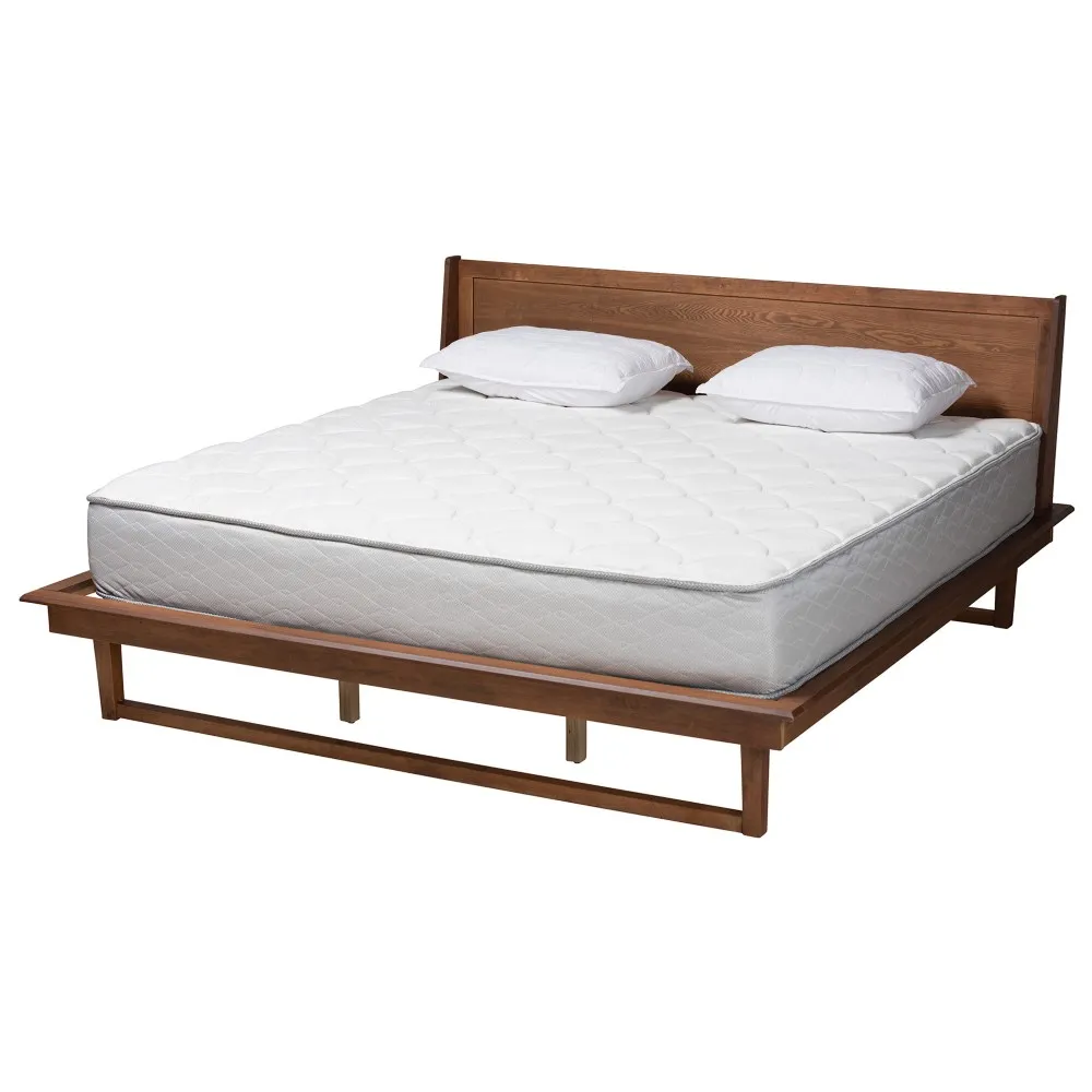 Baxton Studio Macayle Ash Walnut Wood King Size Bed, Walnut