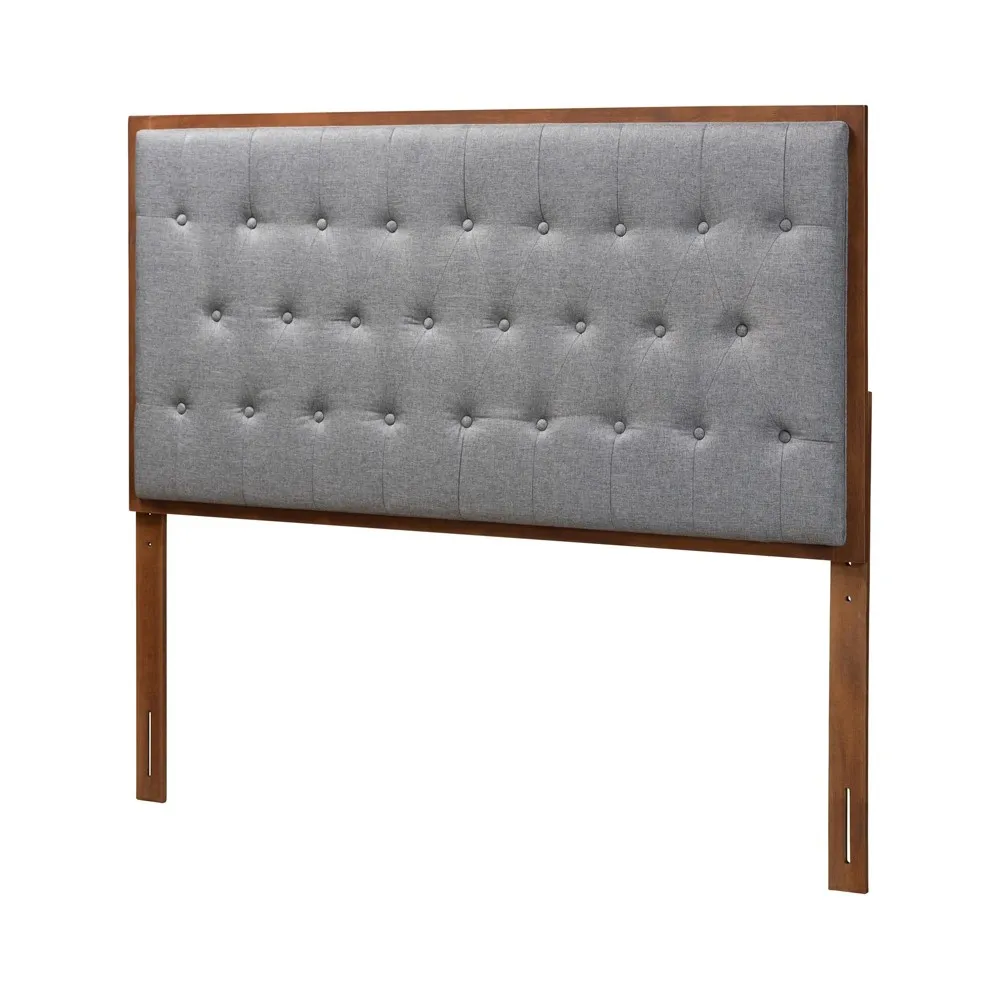 Baxton Studio Harumi Grey and Walnut Brown Wood King Headboard, Grey/Brown