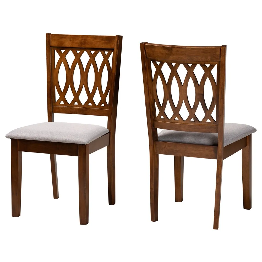 Baxton Studio Florencia Fabric and Wood Dining Chairs, Walnut Brown