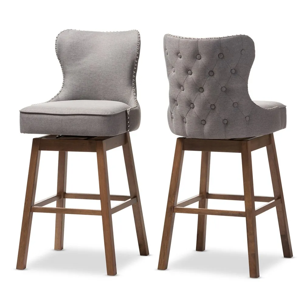 Gradisca Modern Upholstered Swivel Bar Stools, Grey