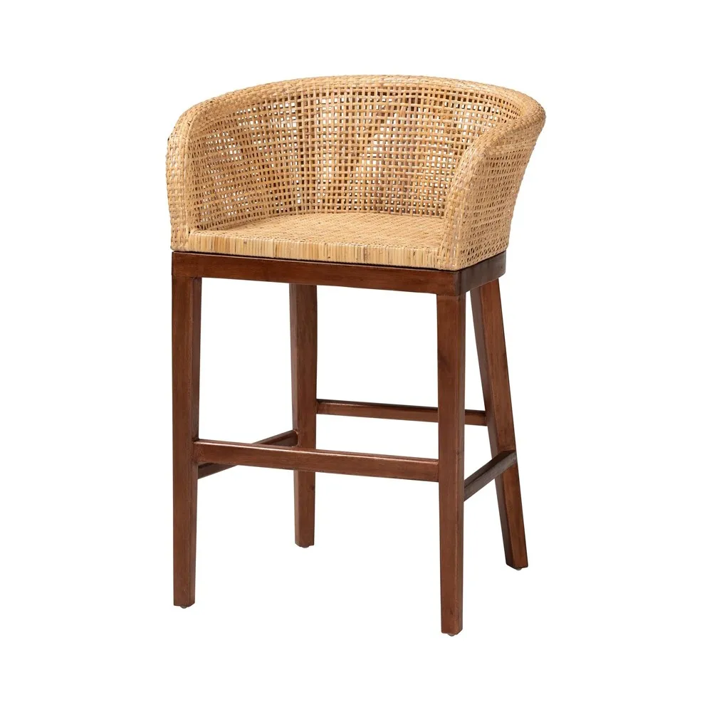 bali & pari Papua Natural Rattan and Wood Bar Stool, Natural/Brown