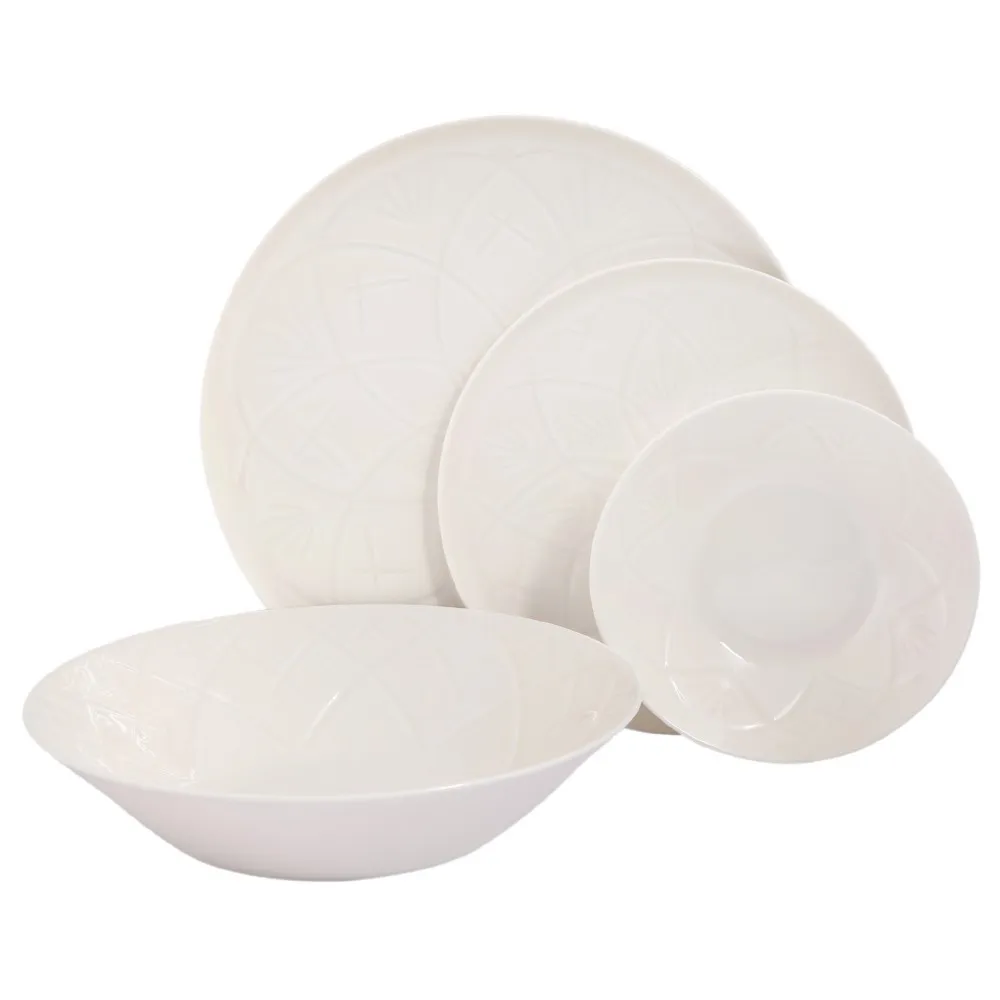 Porland Christina 4-Piece White Porcelain Dinnerware Set, White