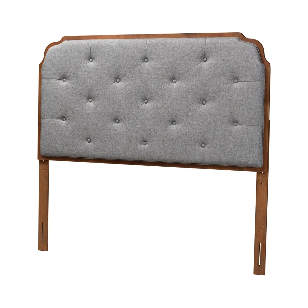 Baxton Studio Shanti Grey and Walnut Brown Wood King Headboard, Grey/Brown