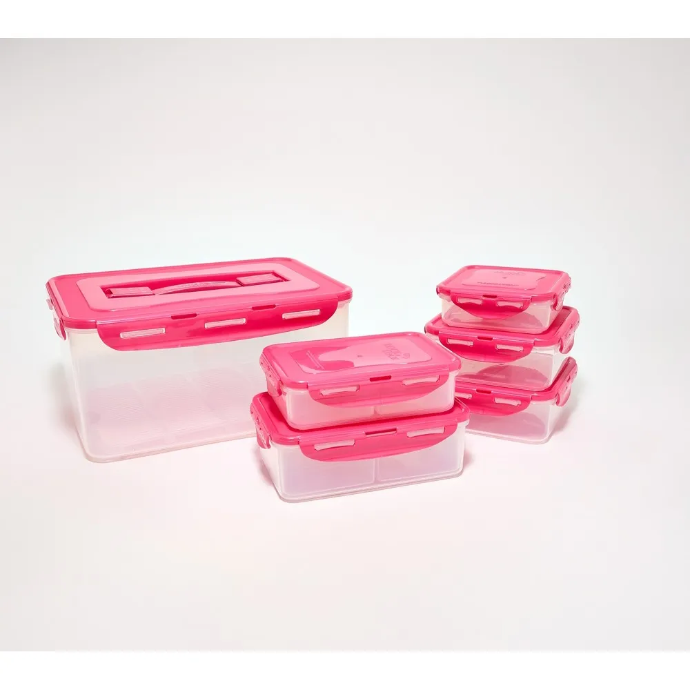 LocknLock 6-Piece Multi-Shape Nesting Storage Set, Pink Lemonade