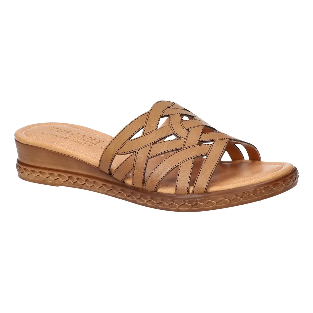 Tuscany by Easy Street Wedge Sandals - Edda, Cognac, Women's Size 7-1/2 Medium