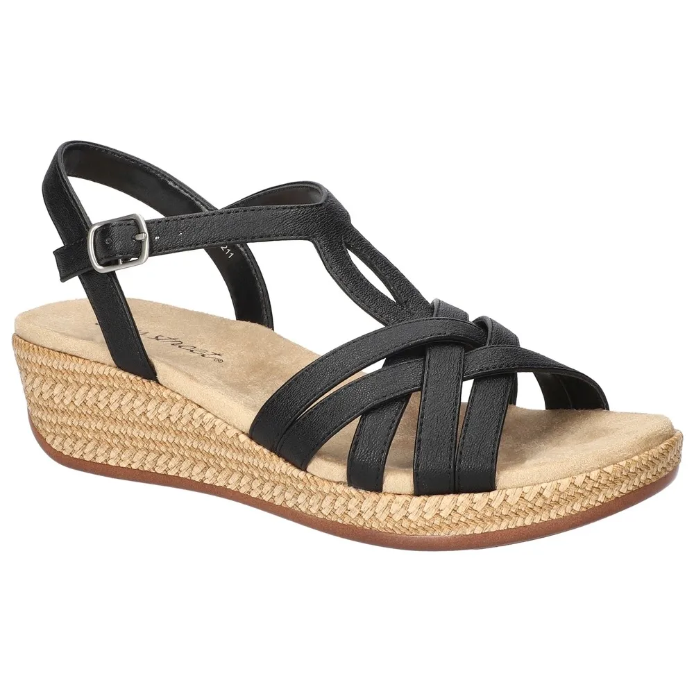 Easy Street Wedge Sandals - Lua, Black, Women's Size 9-1/2 Wide