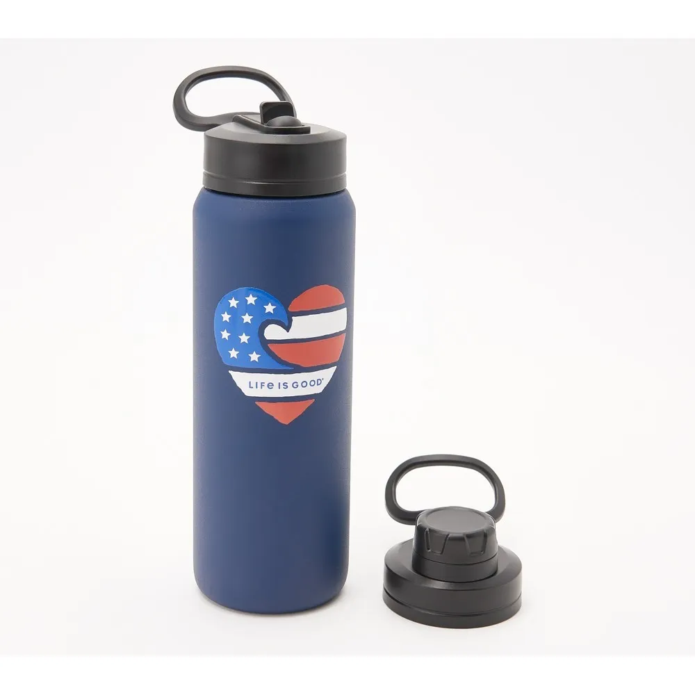 Life is Good Active 26 oz Insulated Water Bottle, Navy/Heart